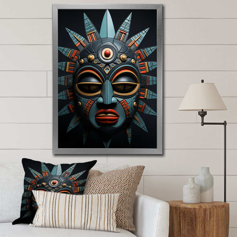 Buok, masque tribal africain Chokwe, H 32 po x l 16 po x P 1 po, Cadre photo argenté