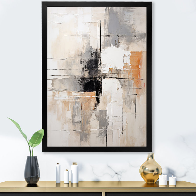 Rêves scandinaves modernes beige et jaune, art III, Cadre simple noir, H 20 po x l 12 po x P 1 po