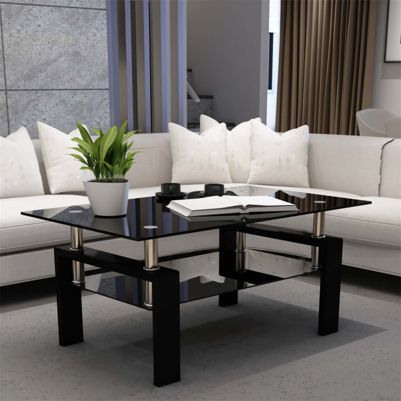 Table basse à 4 pieds avec rangement Swann, Noir, Noir, H 17,7 po x L 39,37 po x l 23,62 po