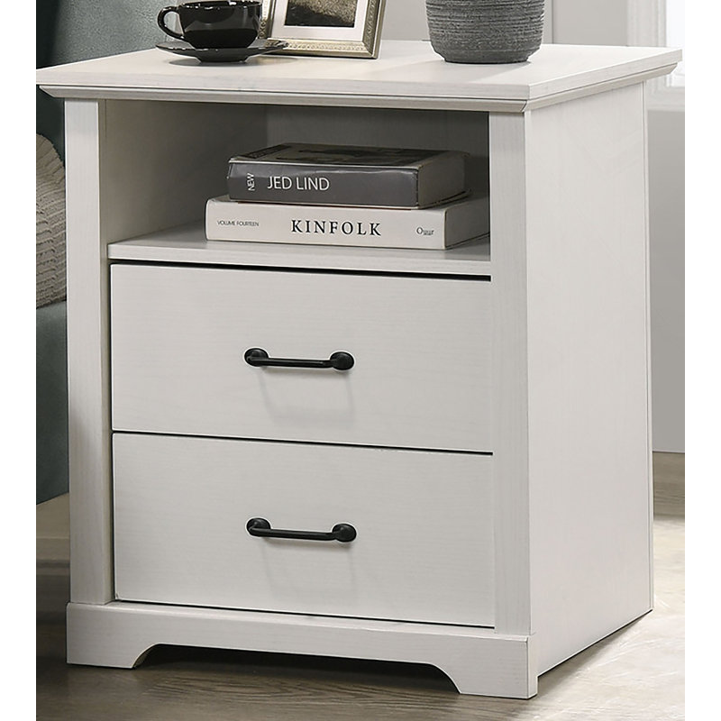2-Drawer Nightstand, Bedside Table With USB Charging Ports, White