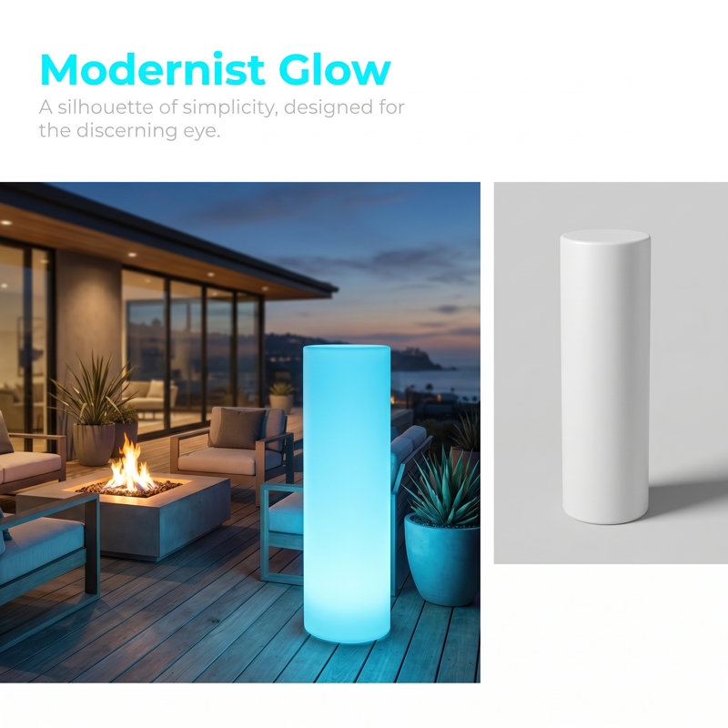 Remote-controlled Color-changing Led Outdoor Floor Lamp - Cylinder Design