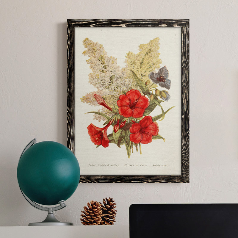 Antique Floral Bouquet V - reproduction de cadre photo sur toile, H 23 po x l 32 po x P 1 po, Cadre noir
