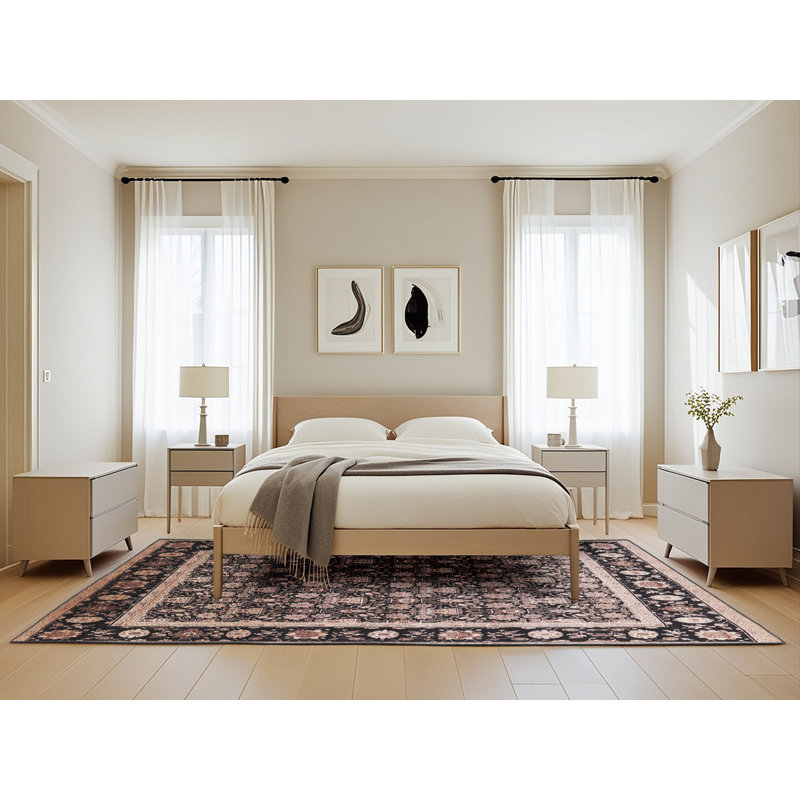 Tapis oriental noir et beige, Rectangle 5 pi x 8 pi