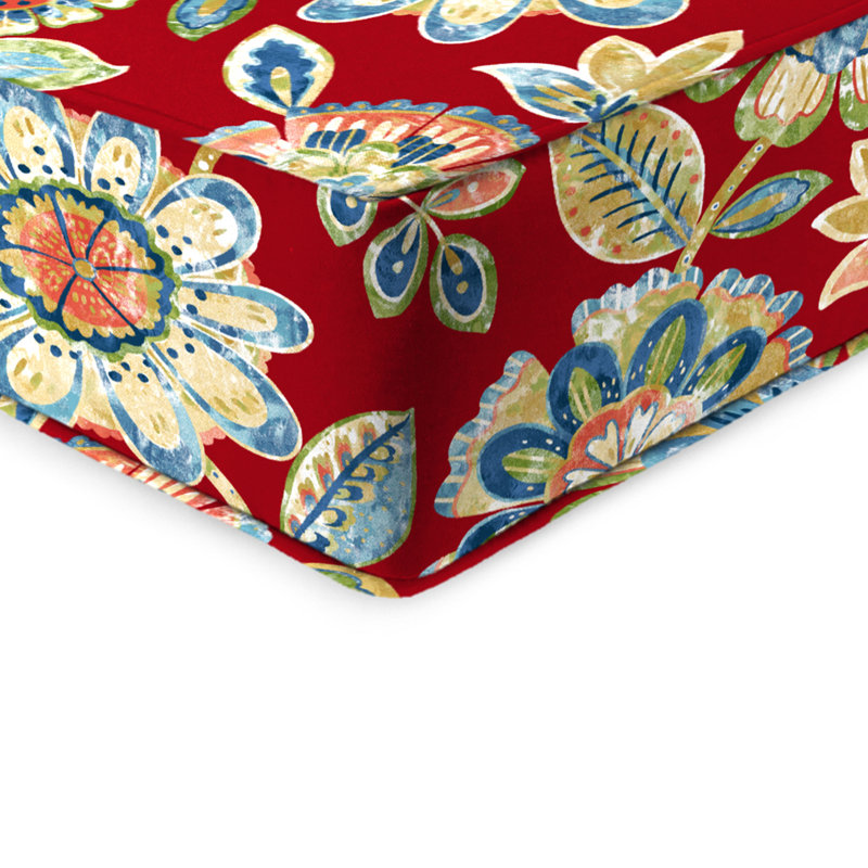 24" x 46.5" Bryann Outdoor Deep Seat Chair Cushion Set with Welt, Blue/Red/Yellow