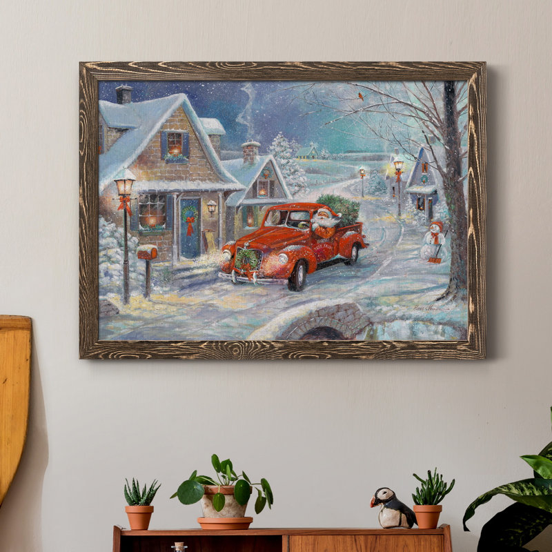 Santa's Tree Farm - reproduction d'art sur toile, H 31,5 po x l 23,5 po x P 1,5 po, Noyer