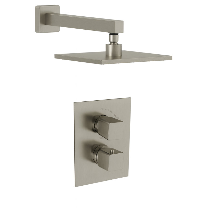 Abruzzo Thermostatic Volume Control Shower Head with 8-Inch 1.8 GPM Rain Shower Head, Valve Included, Brushed Nickel