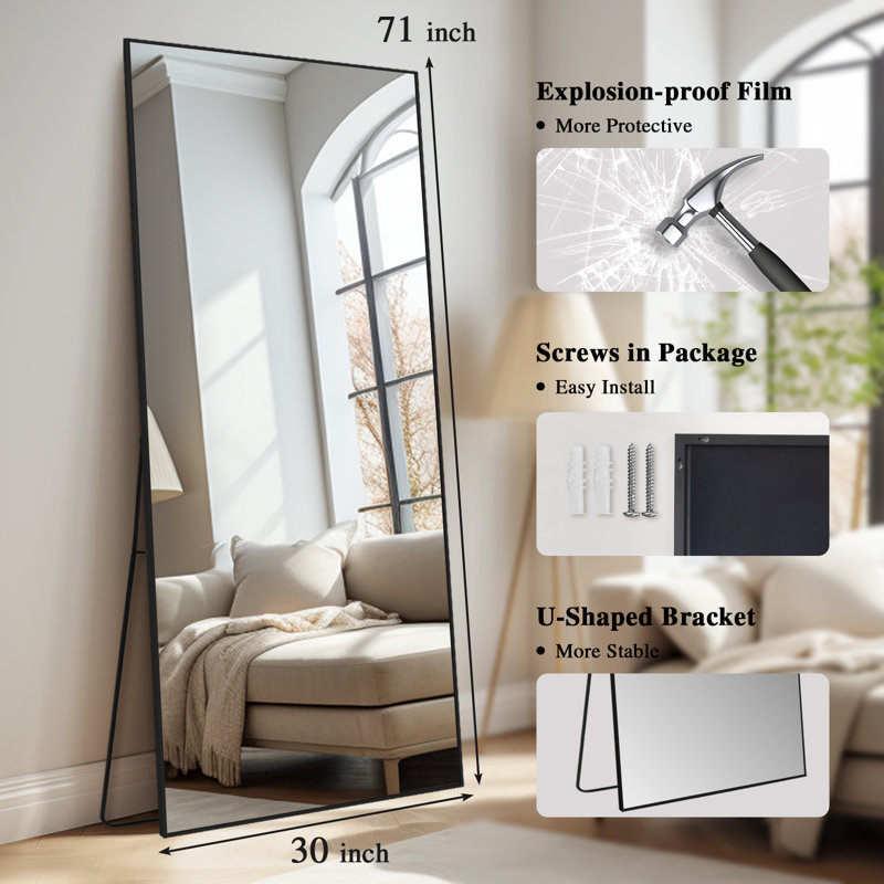 Miroir de plancher rectangulaire Chakong, Noir, 71" x 30"