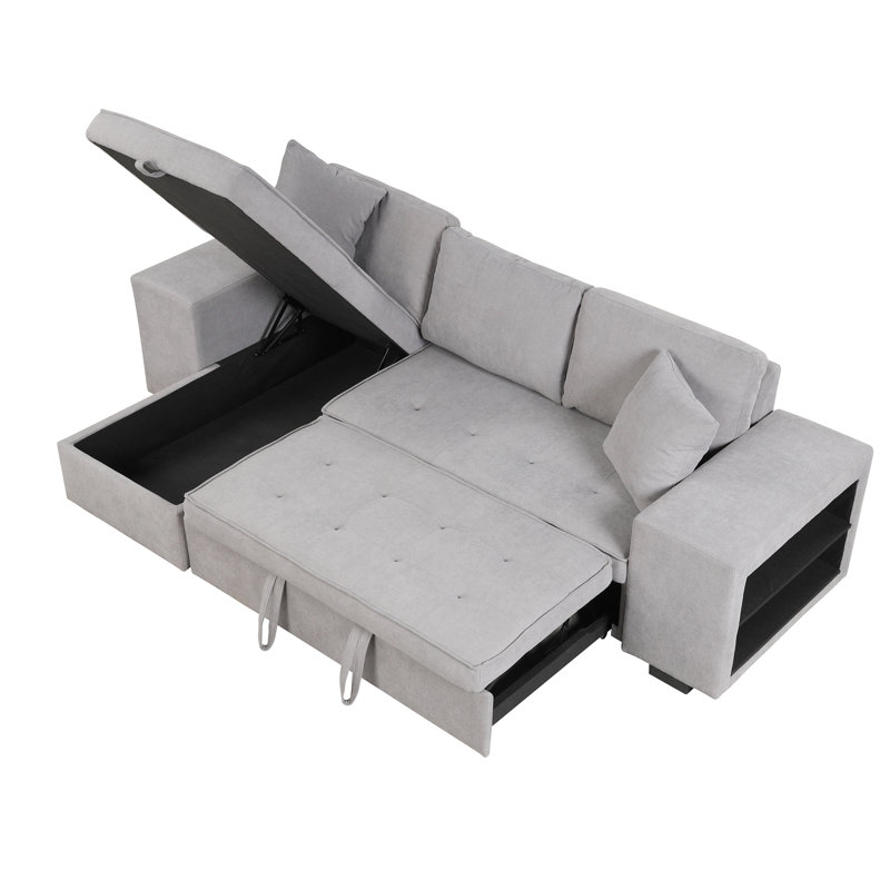 Canapé modulaire réversible en L de 104,5 po à 3 places avec méridienne de rangement et 2 tabourets pour le salon, lit gris
