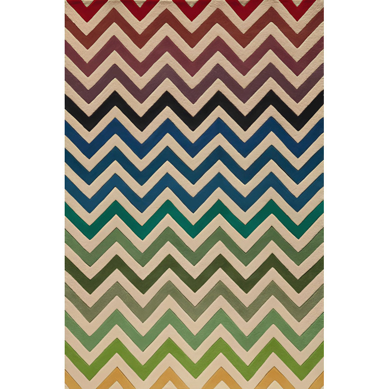 Tapis décoratif moderne multicolore à motif géométrique en zigzag, Rectangle 4 pi 11,06 po x 9 pi 10,11 po