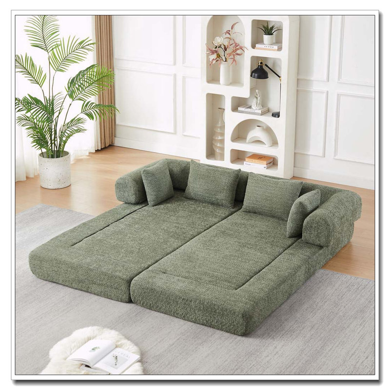 Canapé-lit convertible de 78,9 pouces avec design modulaire et tissu chenille, Chenille verte