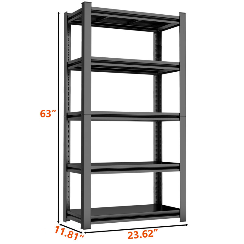 Étagère de rangement réglable de 63 po de hauteur, tablettes réglables, étagère à cinq niveaux 2000 lb, panneaux résistants aux égratignures et à l'usure, noir, nécessite un assemblage