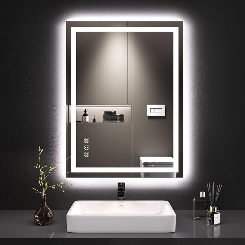 24X32 LED bathroom mirror with light, anti-fog, dimmable, backlight + front light