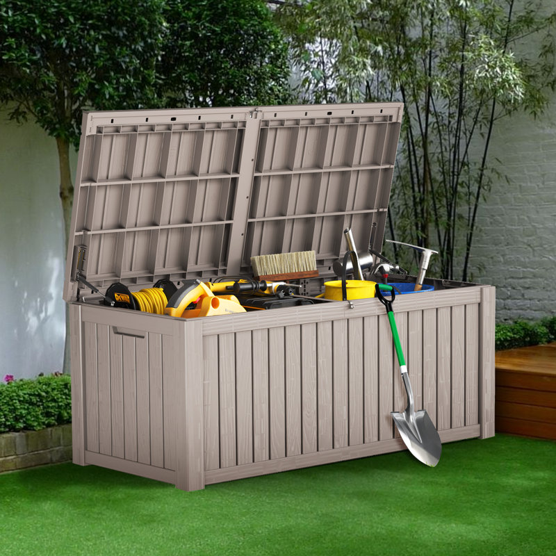 150 Gallons Resin All-Weather Waterproof Outdoor Storage Box, 150 Gallons, Brown