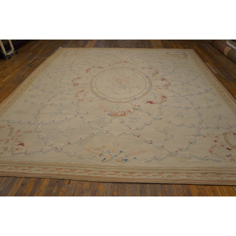 Antique Aubusson French Ivory 1880s Rug