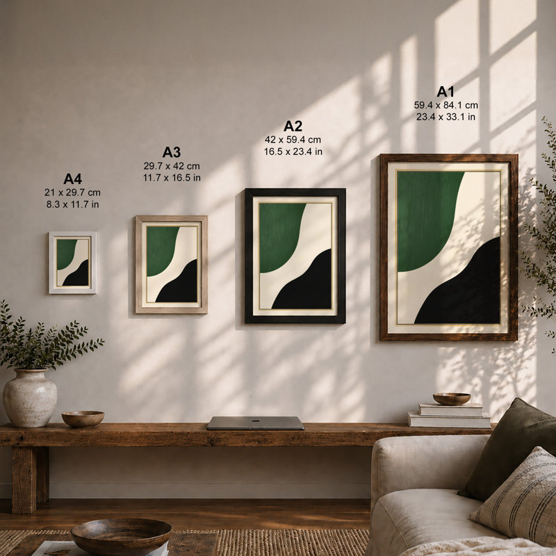 Curved Forms In Balance Minimalist - Print, A2 - 59.4 x 42.0 cm, Walnut
