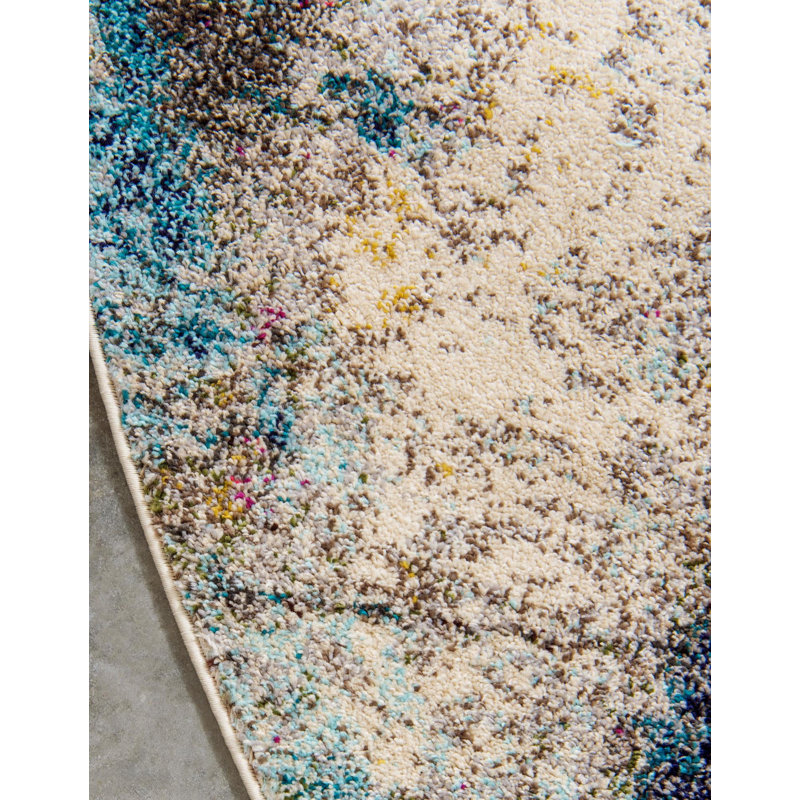 Keimar Washable Abstract Indoor Rug, Round 5'