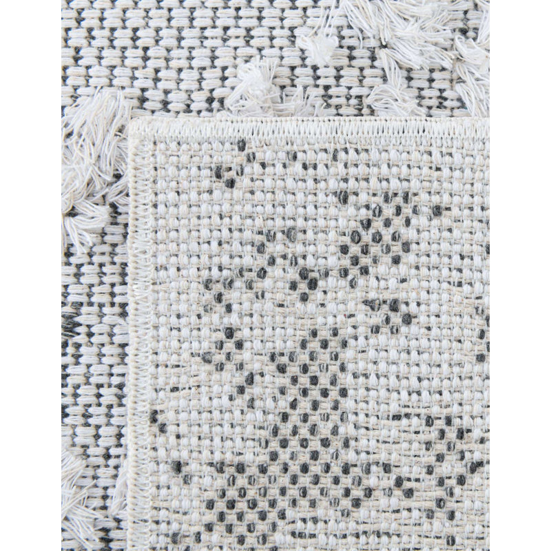 Tapis abstrait gris en coton tissé à la machine, Rectangle 9 pi 1 po x 12 pi