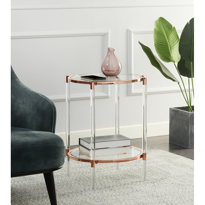 Table de bout ronde en verre acrylique Carolina, Or rose
