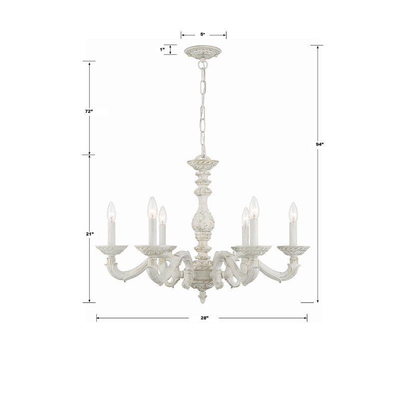 Lustre classique à 6 lumières de style bougie Abagail, Blanc antique