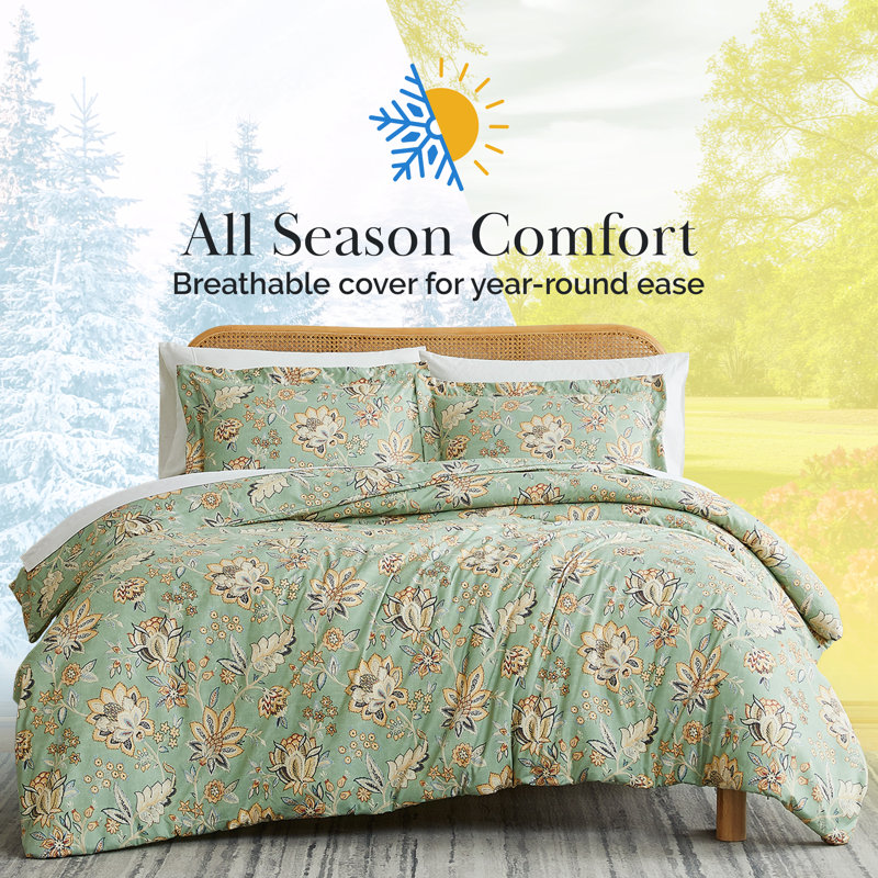 Jacobean Willow oversized duvet cover set, Twin Duvet Cover + 1 Standard  Sham, Green