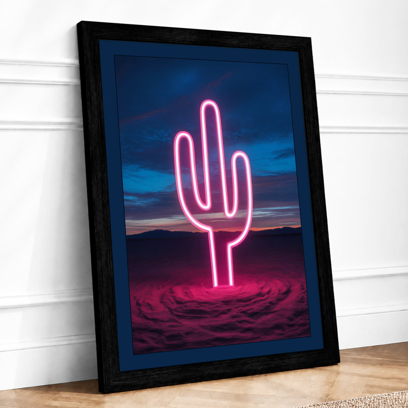 Neon Saguaro Modern - Framed Print, A1 - 84.1 x 59.4 cm, Black