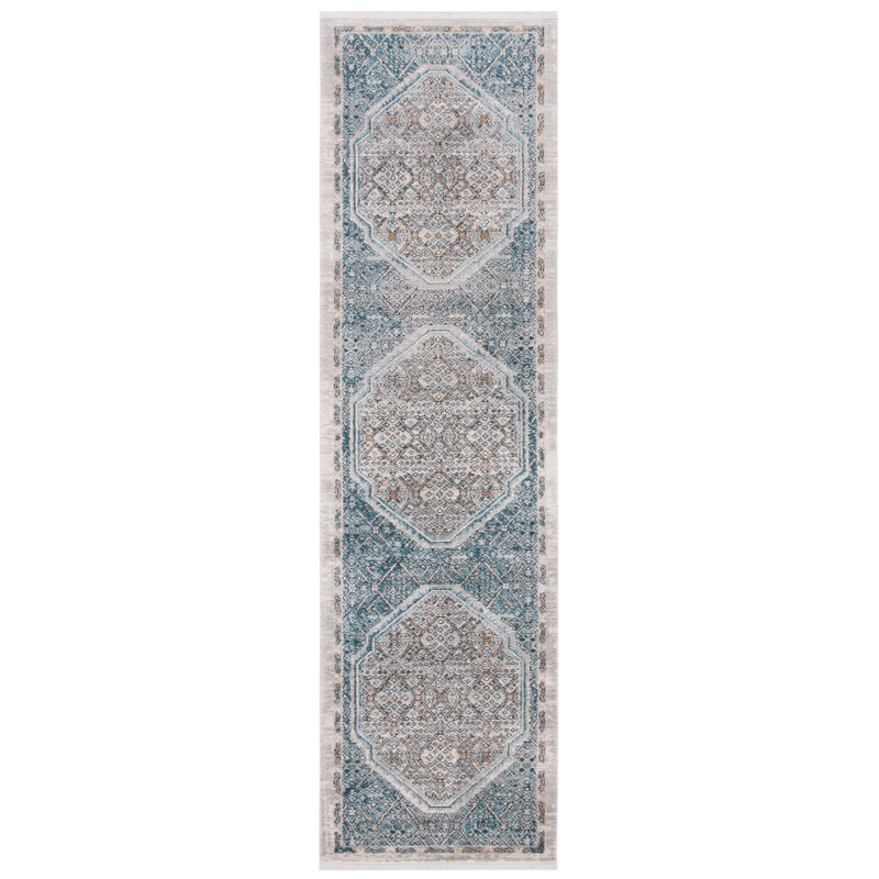 Tapis bleu / gris Rackerby, Tapis de couloir 2 pi 2 po x 8 pi