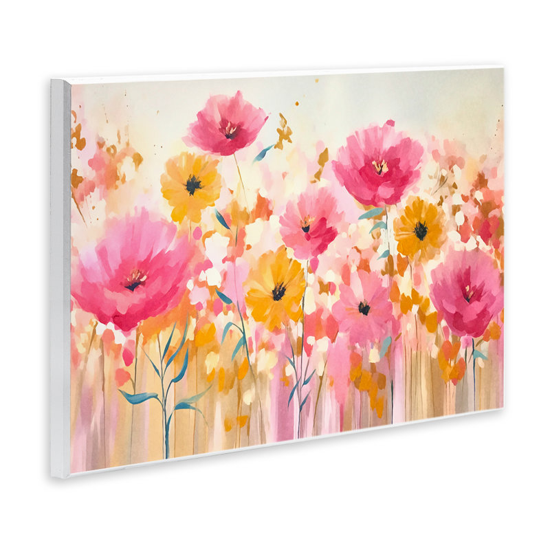 Plaque murale rose et jaune Blooming Whimsy, design par Andrea Haase, H 13 po x l 19 po