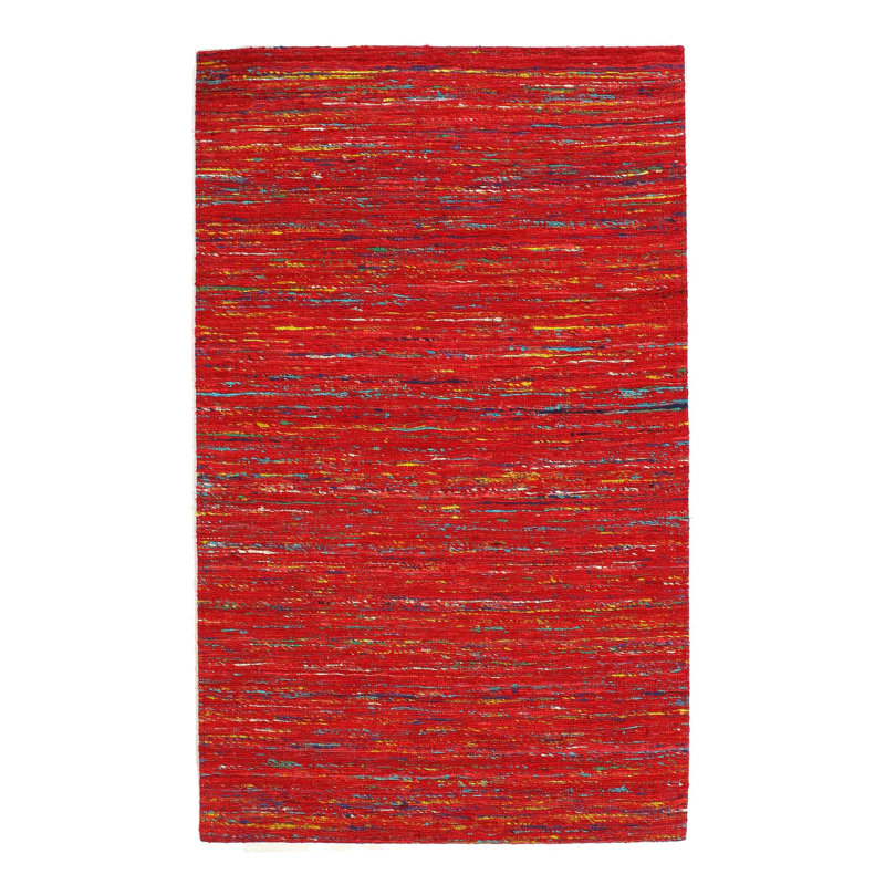 Tapis rouge moderne en soie tissée à plat 3 pi x 5 pi