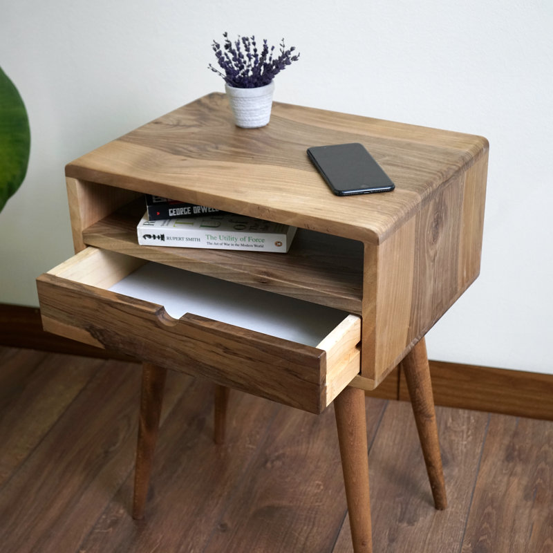 Clemmons Colletti 1 - Solid Wood Nightstand with Drawer, Dark Brown