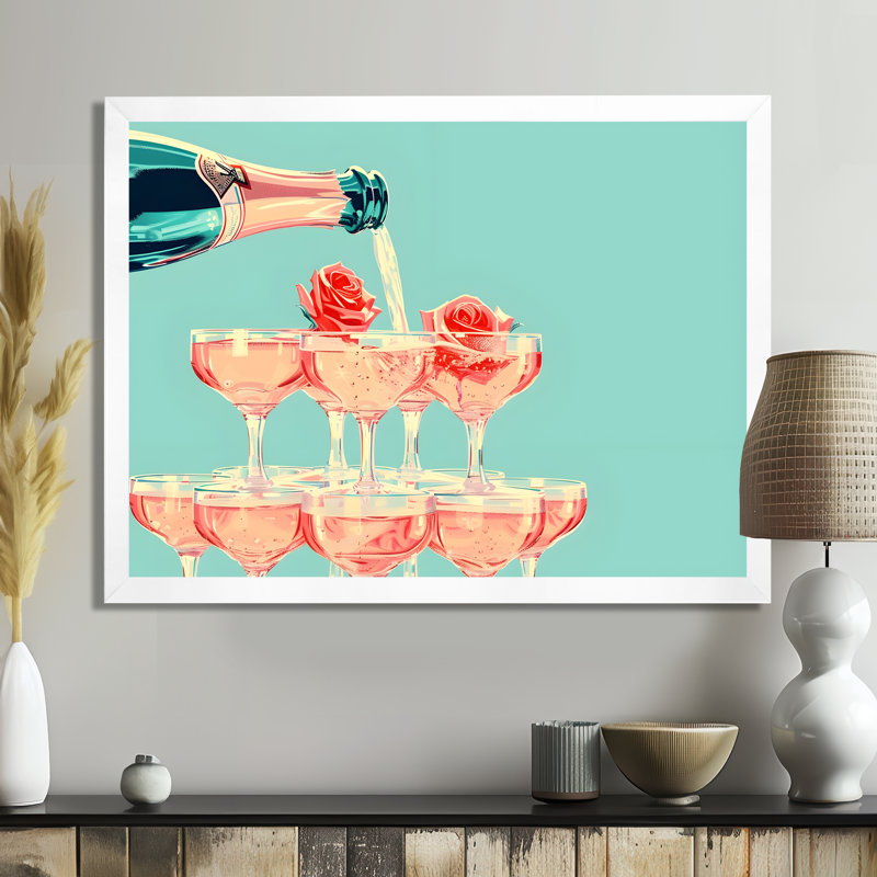 Champagne champagne bulles - Art mural champagne, Toile encadrée blanche avec une seule photo, H 30 po x l 40 po x P 1,5 po