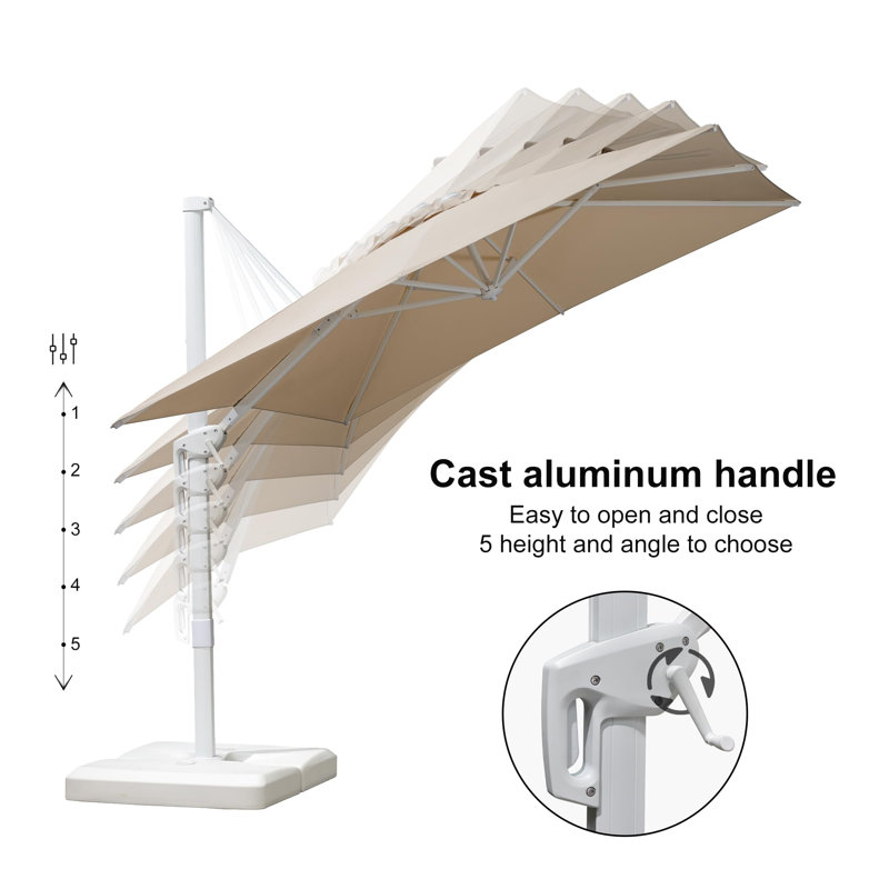 Ronak 9' Square Cantilever Umbrella with Base and 360° Rotation, Beige