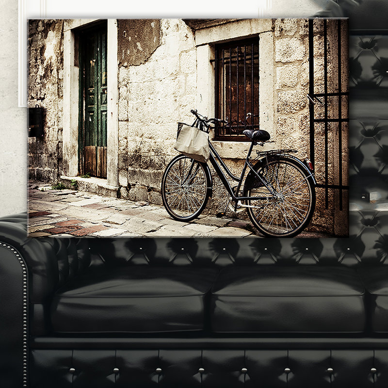 Vélo avec sac de magasinage - reproduction de photo, H 30 po x l 40 po x P 1,5 po, Toile tendue