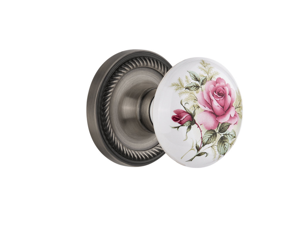 Rope Rosette with White Rose Porcelain Door Knob Nostalgic Warehouse 