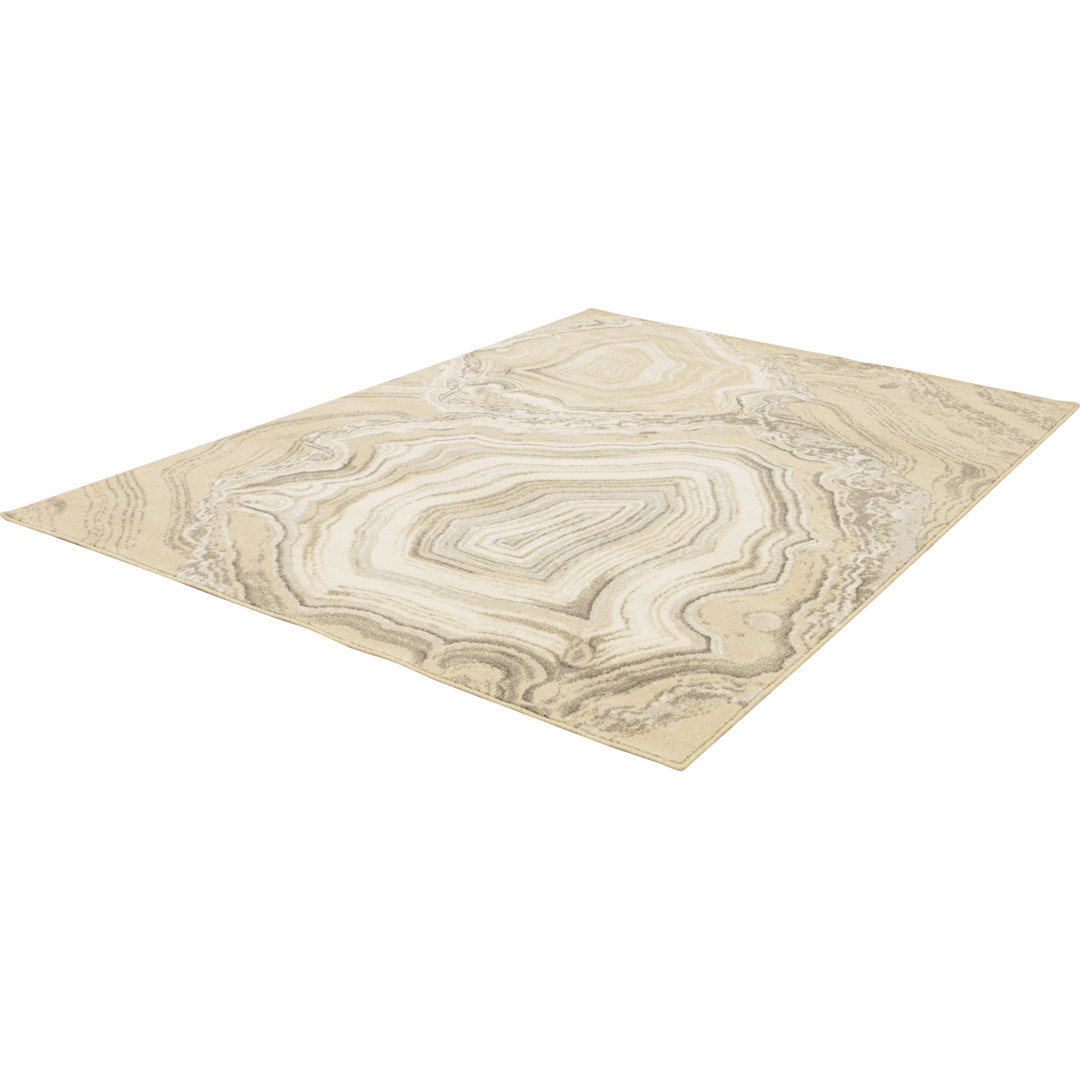 Webmaschine Teppich Stone aus Wolle in Beige