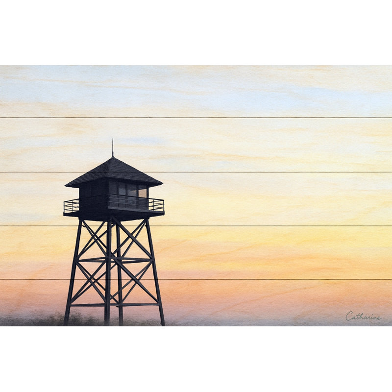 «Sunrise Watchtower», art sur toile en bois tranquille