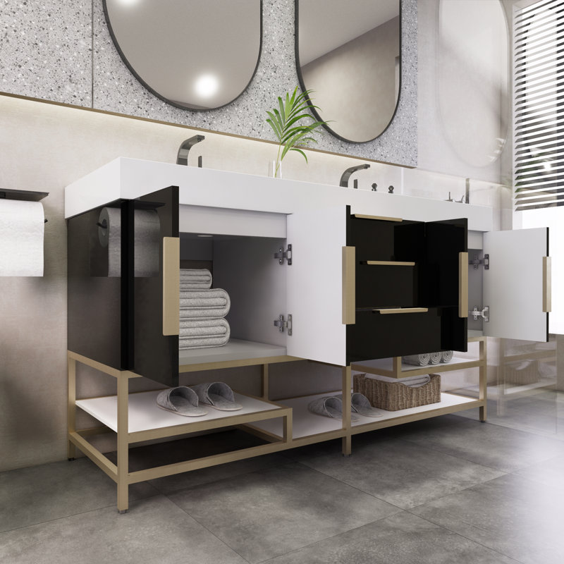 Meuble-lavabo double 59 po Maricella, Noir très lustré