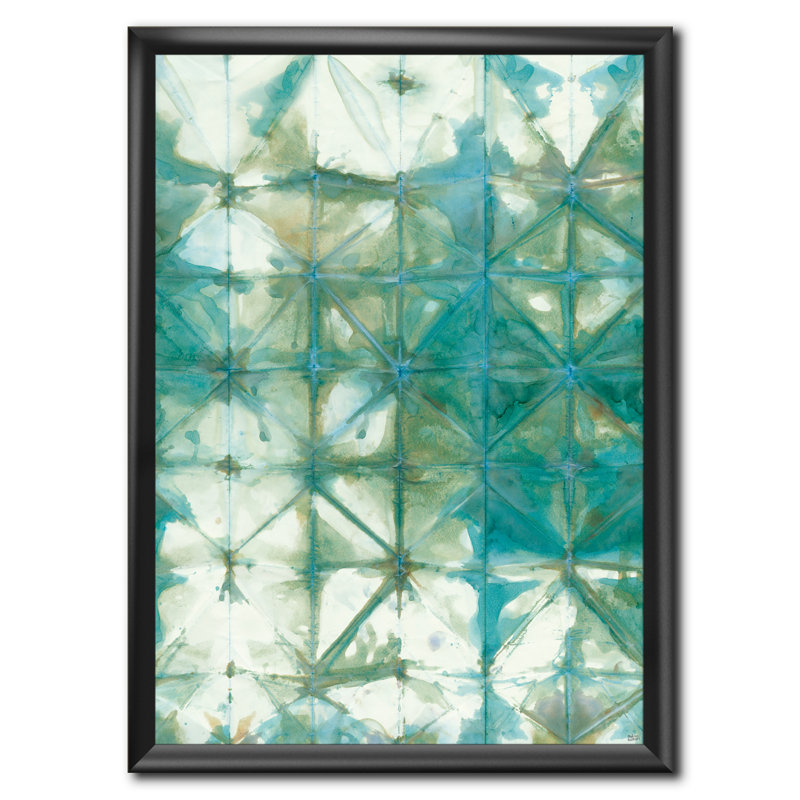 « turquoise aquarelle géométrique iii »-cadre photo sur toile, H 20 po x l 12 po x P 1po, Cadre noir