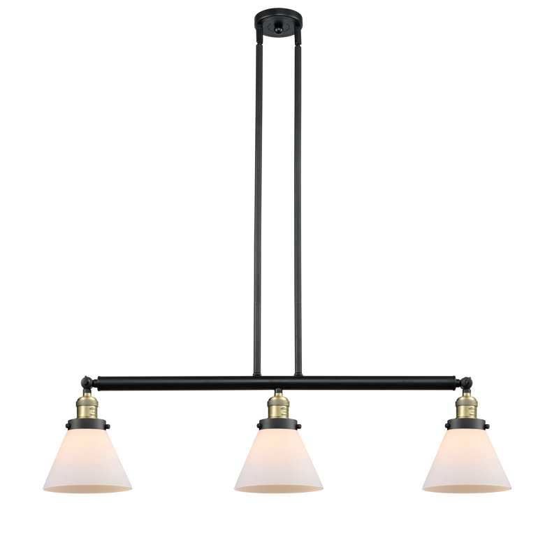 Luminaire suspendu pour îlot 3 lumières Cone, Laiton antique noir, Blanc mat