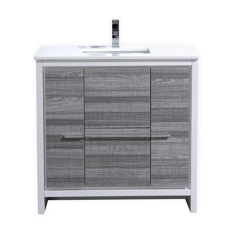 Meraris 35.5 " W Freestanding Standard Single Vanity Bathroom Vanity With Top, Ash Gray