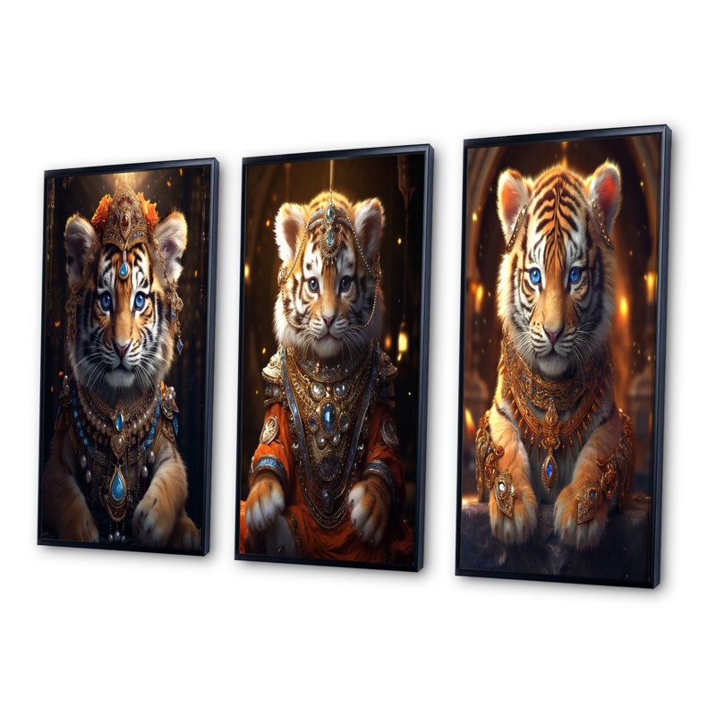 «Cute Little Royal Lion Kitten», 3 pièces sur toile, H 40 po x l 60 po, Cadre noir
