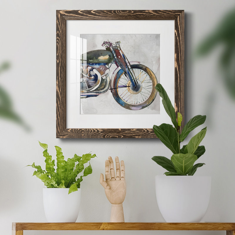 Moto Moto II - reproduction encadrée de qualité supérieure - prête à être accrochée, Papier avec cadre noyer, Blanc