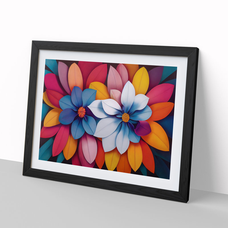 Edgy Modern Flowers Abstract - Single Picture Frame Print, Black Frame, 46cm H x 64cm W x 2cm D