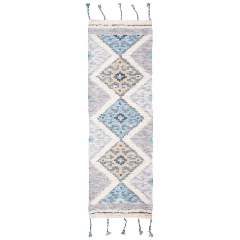 Tapis bleu en laine Joppatowne, Tapis de couloir 2 pi 3 po x 8 pi