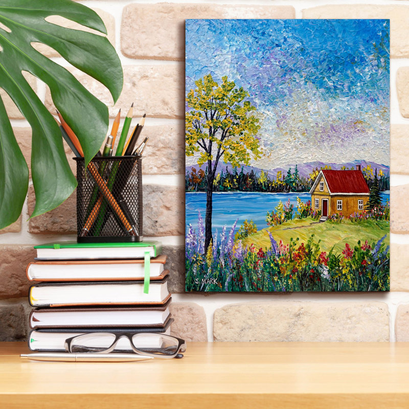 «Lake Fowers On Canvas» par Sharon Mark, reproduction, H 16 po x l 12 po x P 0,75 po