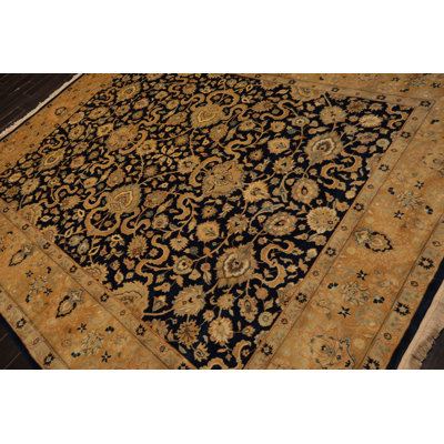 8x10 Hand Knotted New Zealand Wool Navy Isfahan 300 KPSI Plush Pile Rug