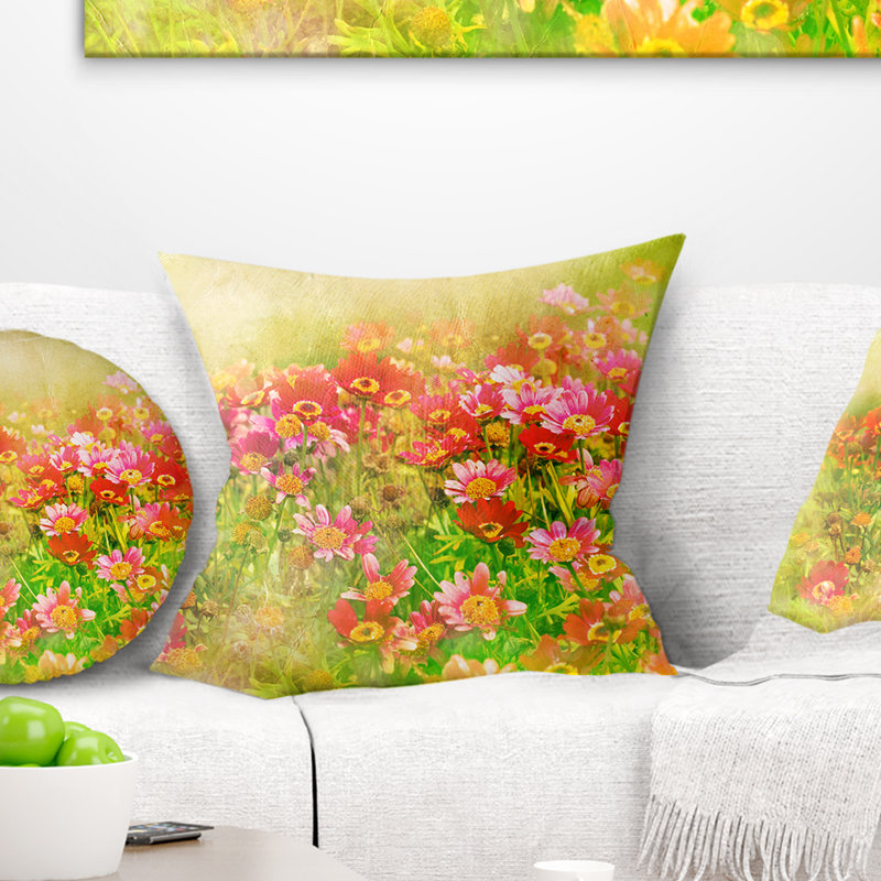 Designart 'Colourful Spring Garden with Flowers' Floral Throw Pillow, 16" x 16", Throw Pillow