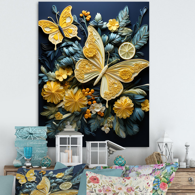 Délice de papillon jaune citron sur toile, H 44 po x l 34 po x P 1,5 po, Toile tendue