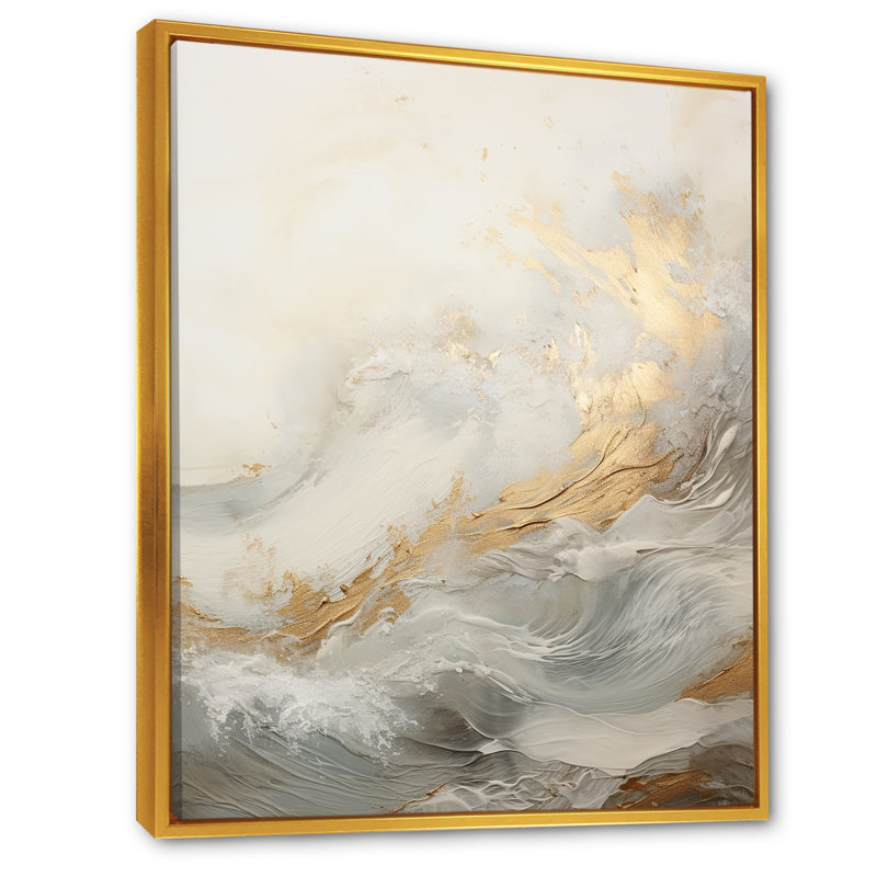 Beige côtier moderne et rivière Gold II, Cadre flottant noir, H 20 po x l 12 po x P 1 po