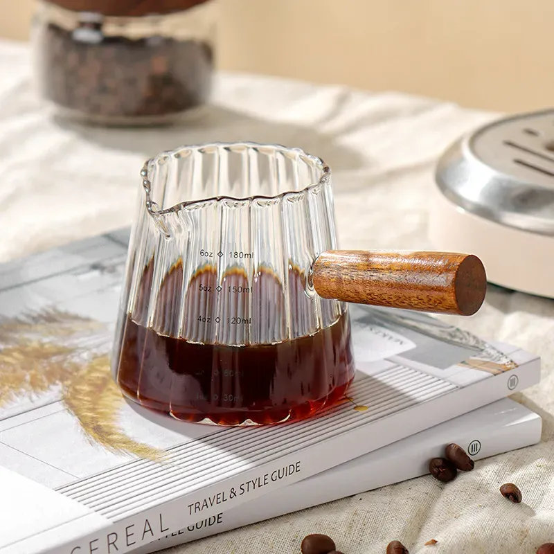 1 petite tasse à café de 180 ml, tasse à lait en verre, tasse à café italienne avec poignée en bois, tasse à mesurer le café