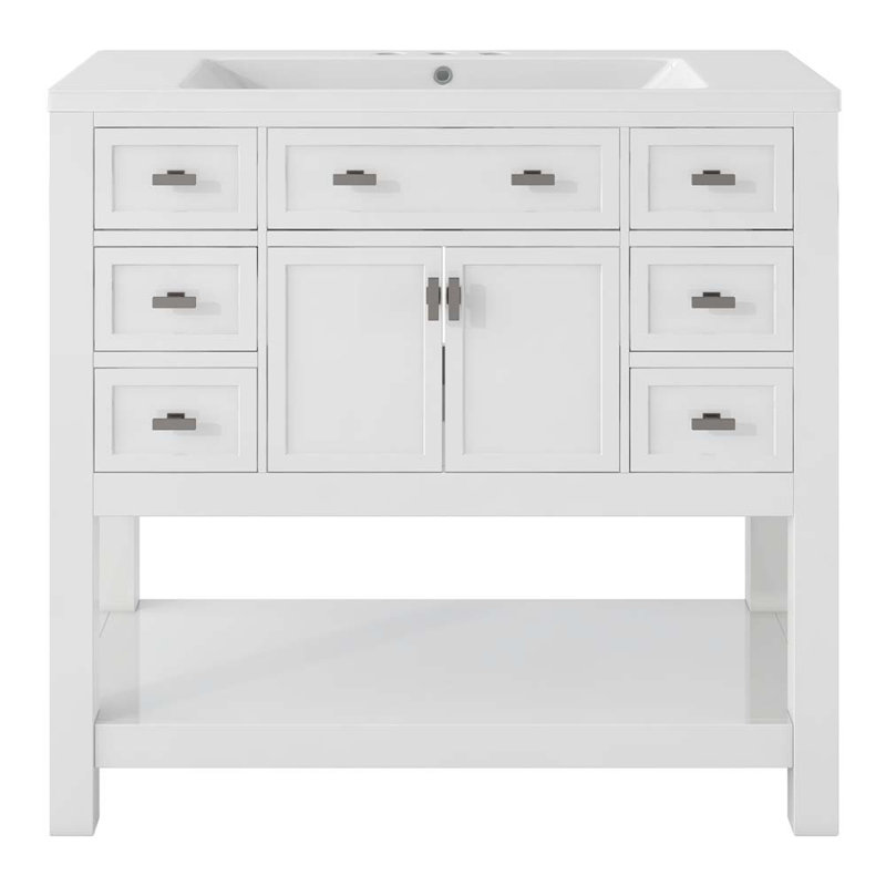 Meuble-lavabo moderne 36 po avec lavabo supérieur, Blanc